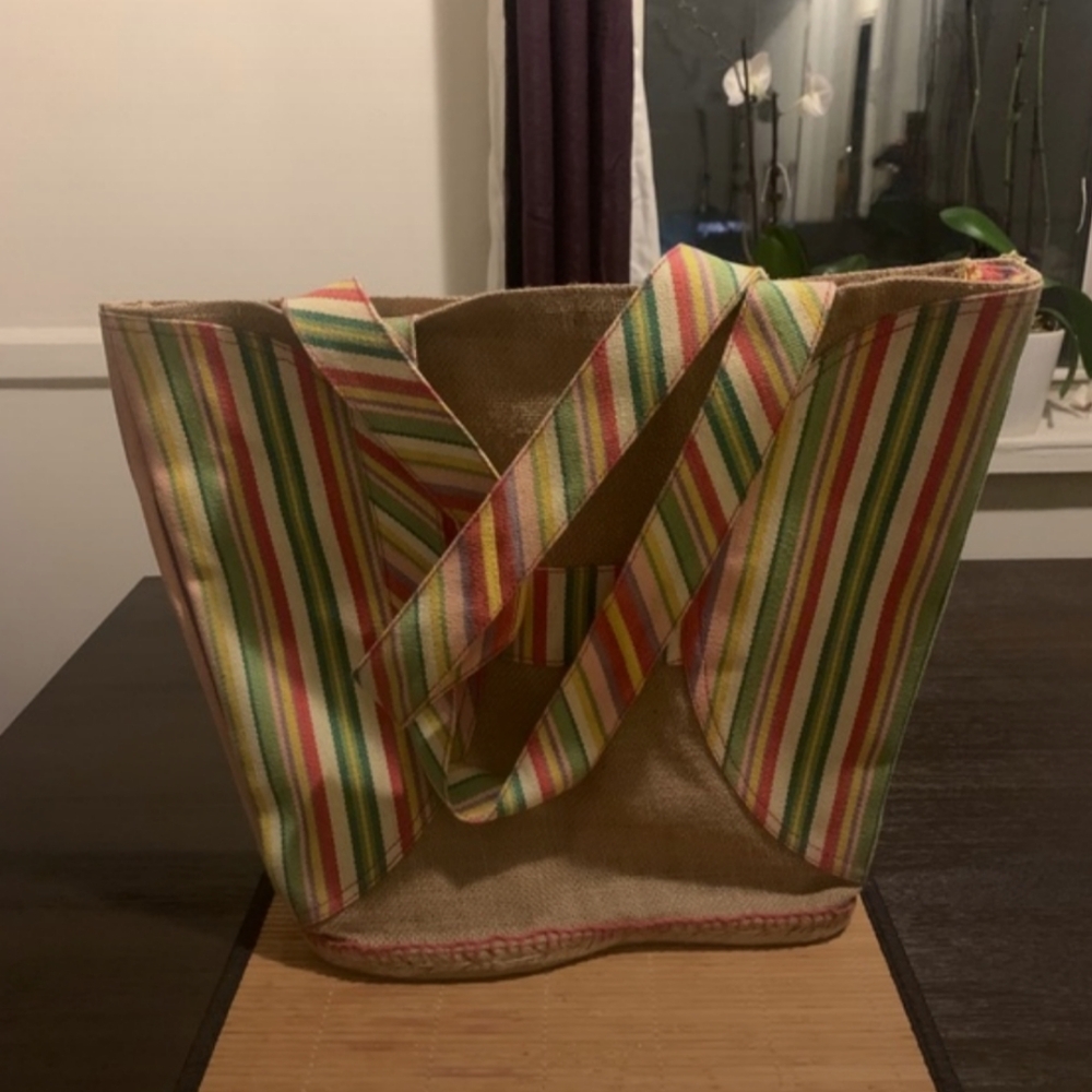 REPOSHING Striped Espadrille Canvas Handbag